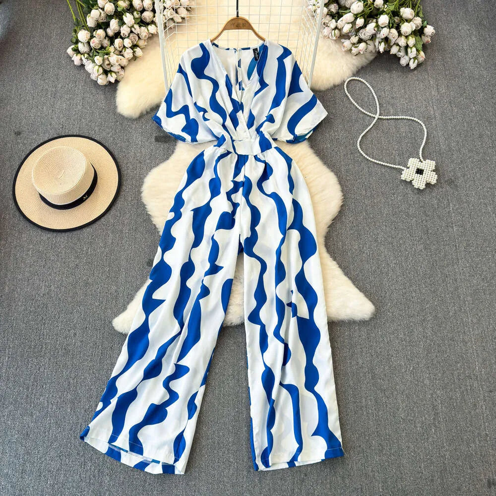 Sky Blue And White Leriya Printed Jumpsuit