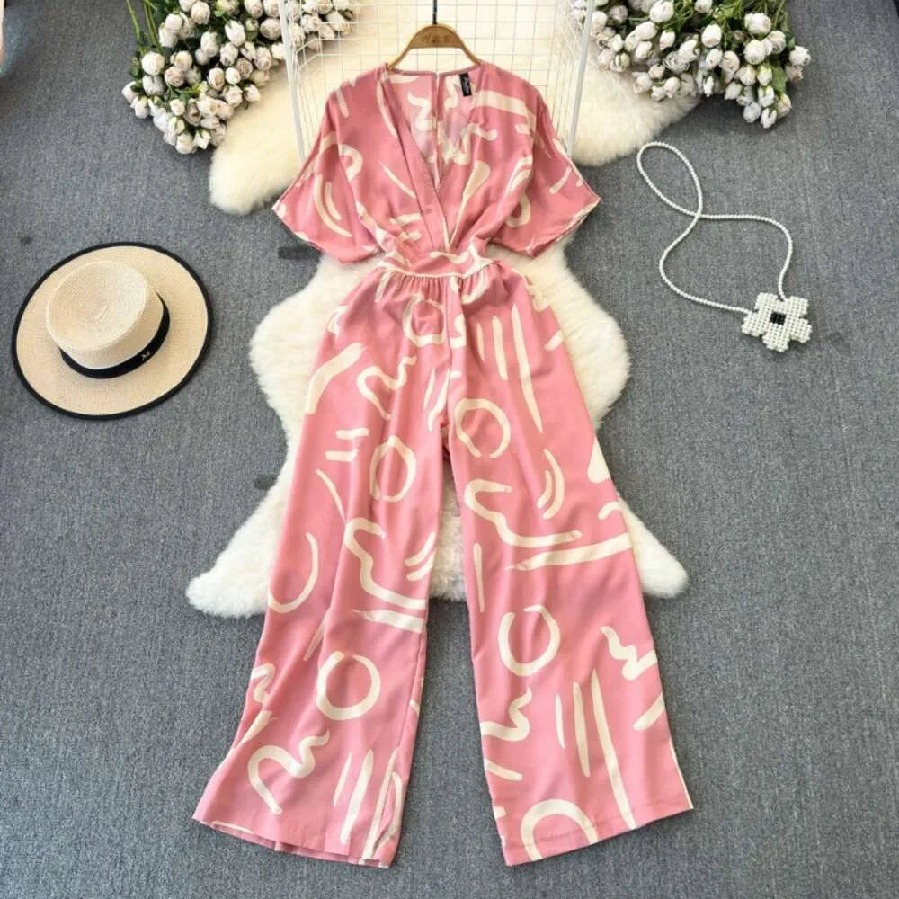 Baby Pink Graphic Printed Jumpsuits