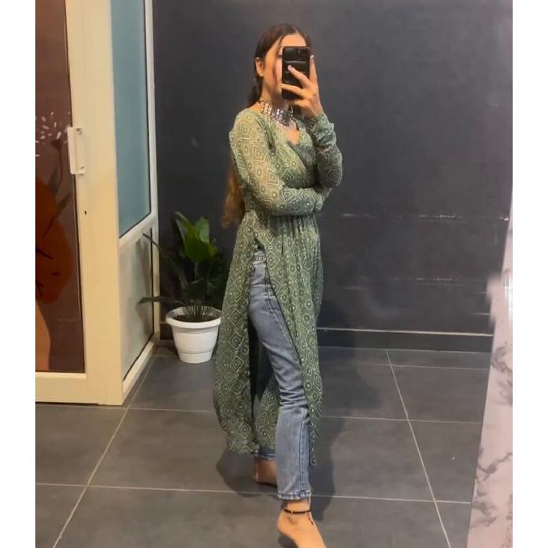 Light Green Printed Nyra Cut Kurti