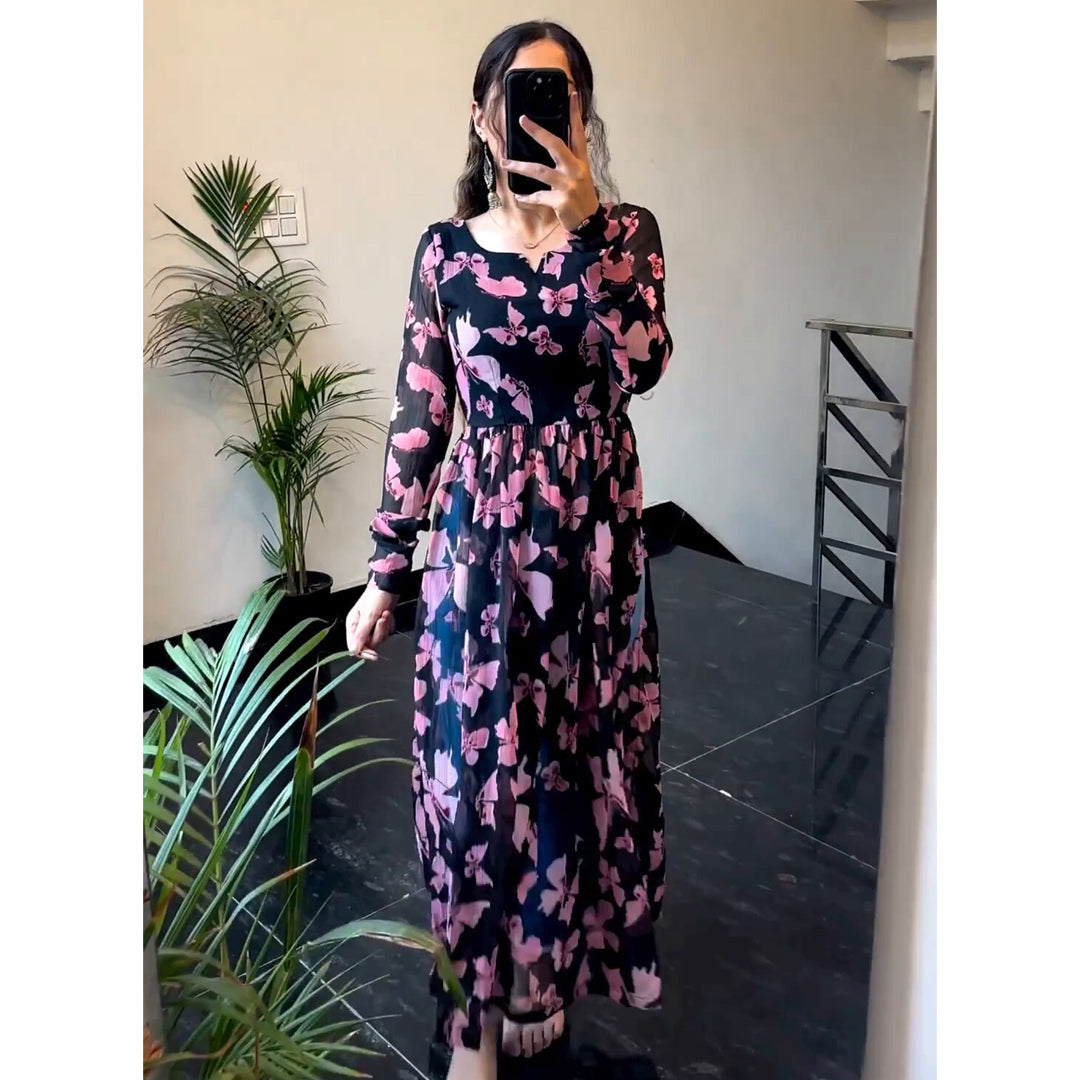 Black And Pink Printed Designer Nyra Cut Kurtis
