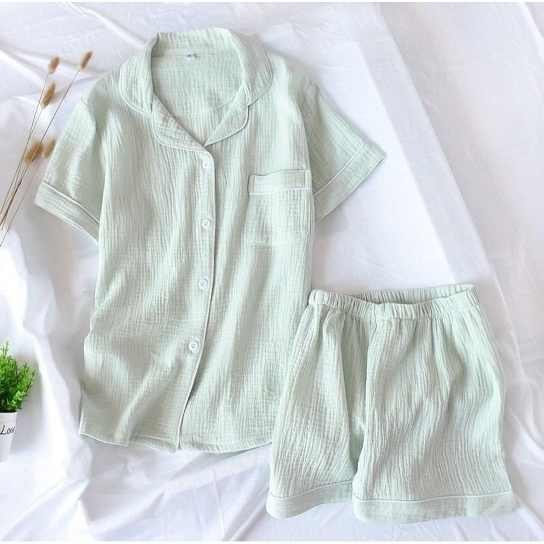 Pista Green Gauze Fabric Shirt With Short Set
