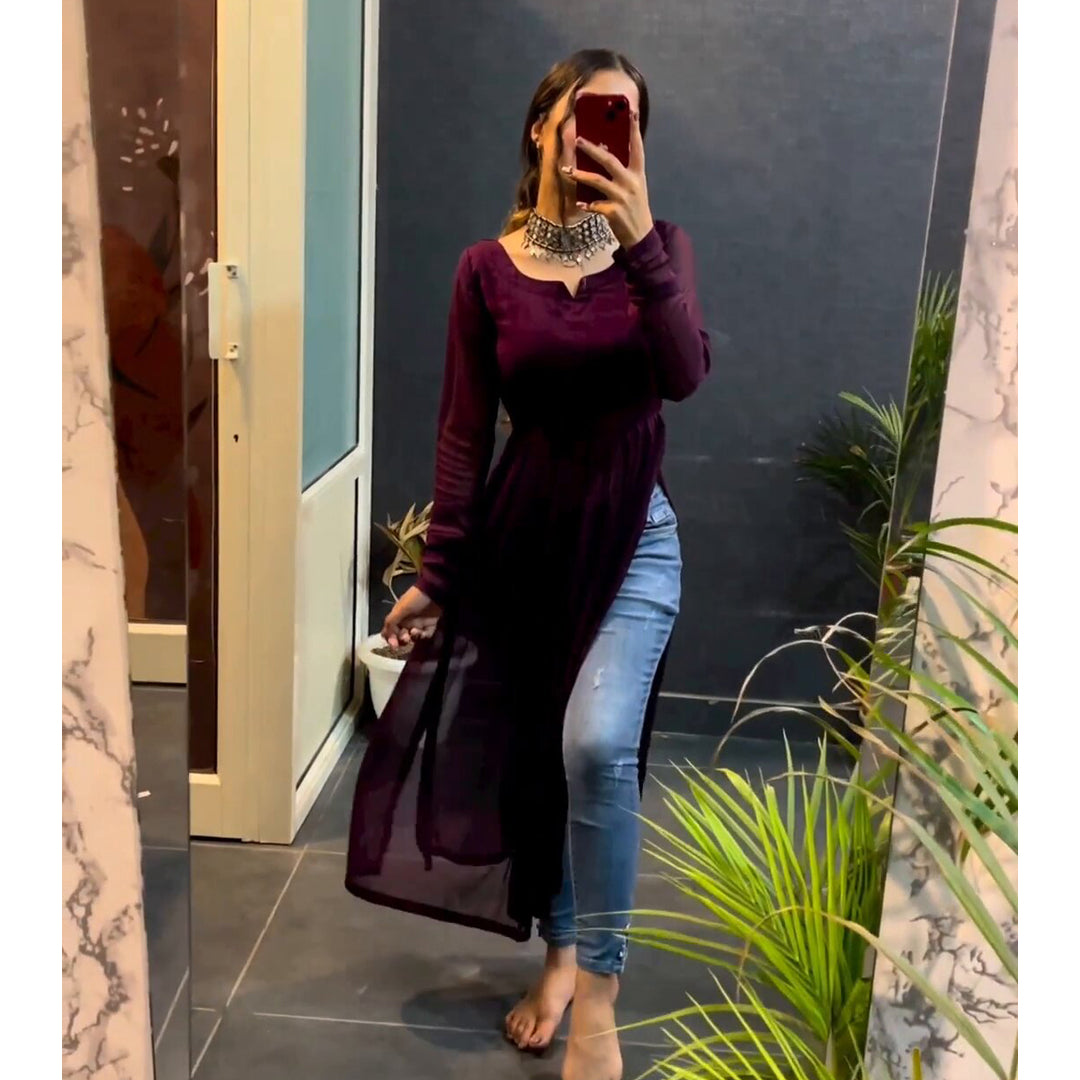 Purple Plain Designer Nyra Cut Kurtis