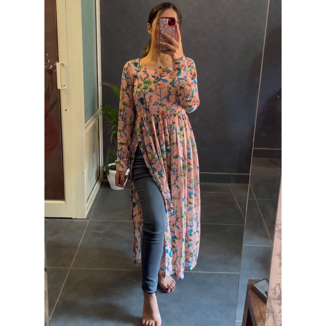 Blush Pink And Black Flower Printed Nyra Cut Kurtis Combo