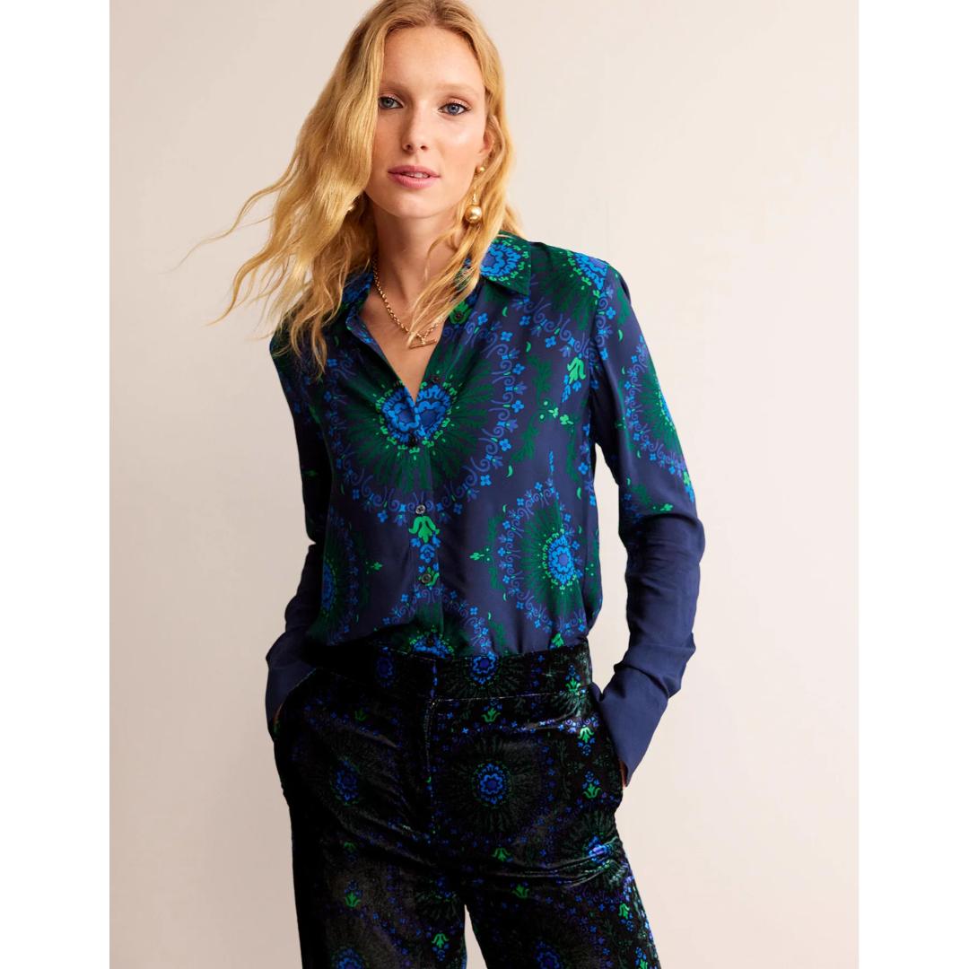 Blue And Green Printed Women Shirt