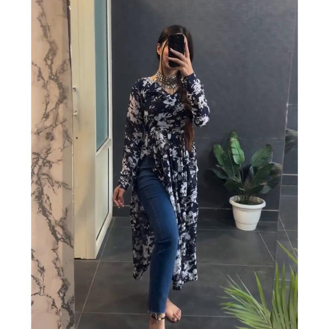 Blue Floral Nyra Cut Kurti