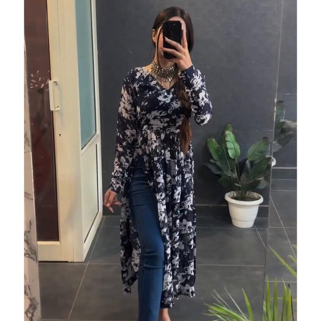 Blue Floral Nyra Cut Kurti
