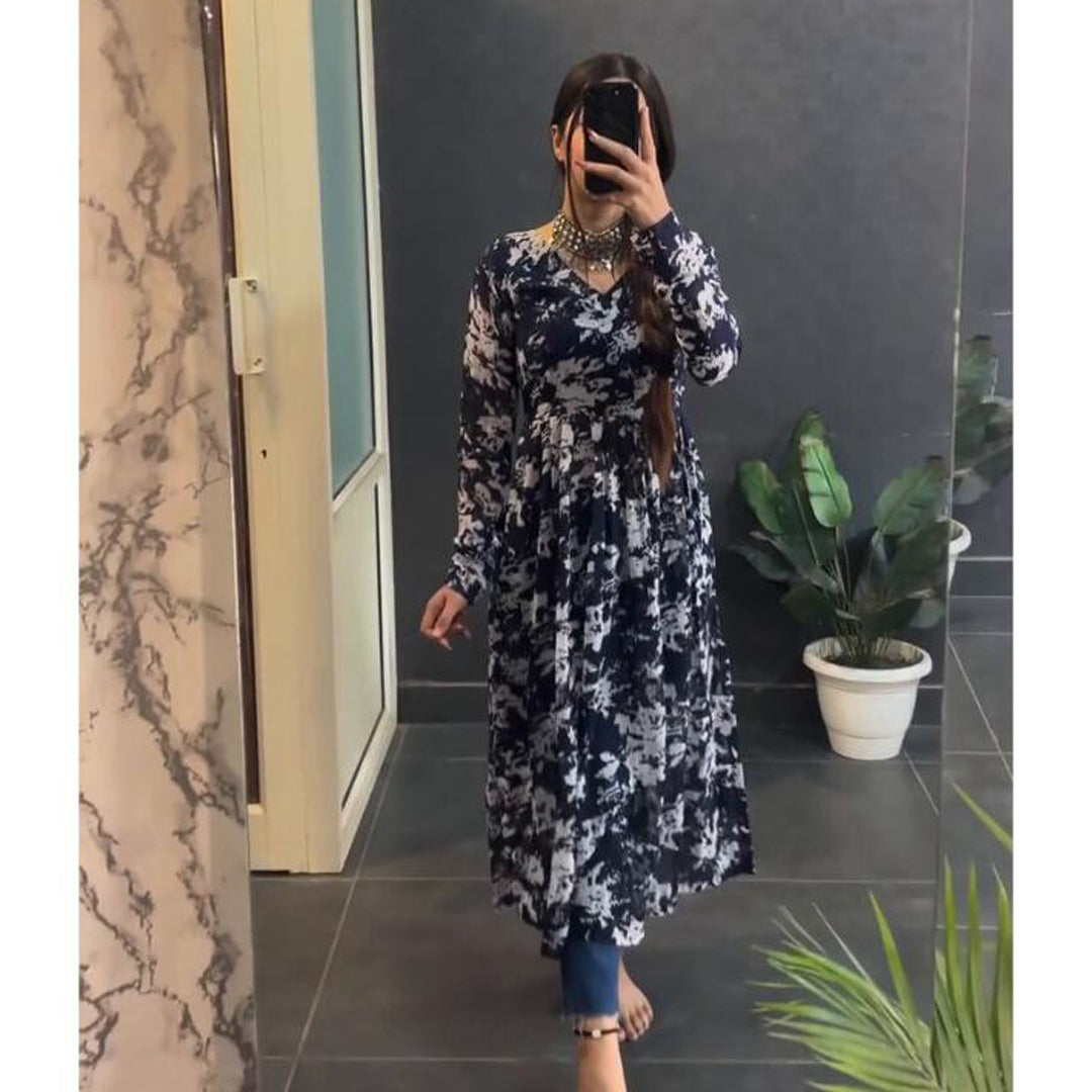 Blue Floral Nyra Cut Kurti