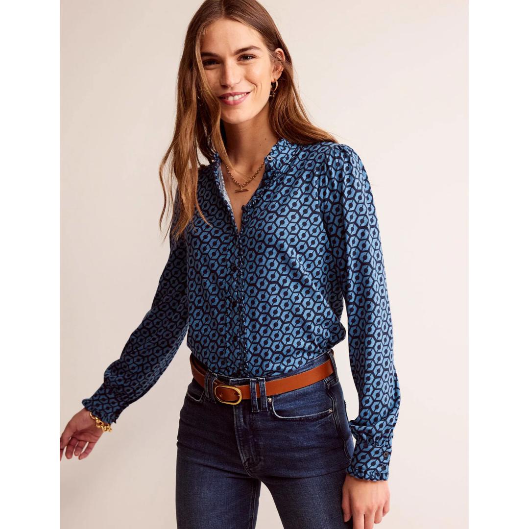 Blue And Black Printed Women Shirt