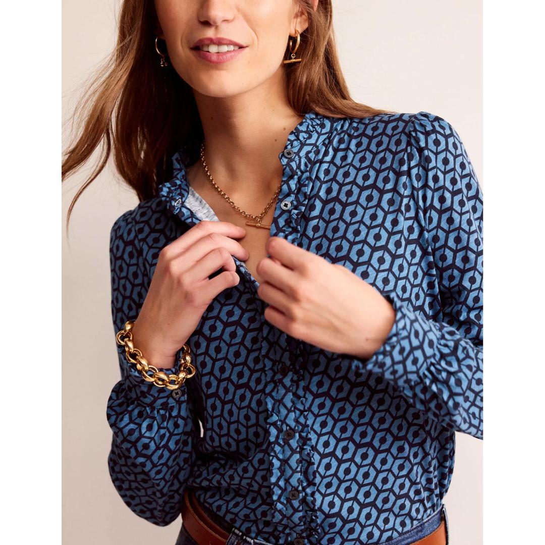 Blue And Black Printed Women Shirt