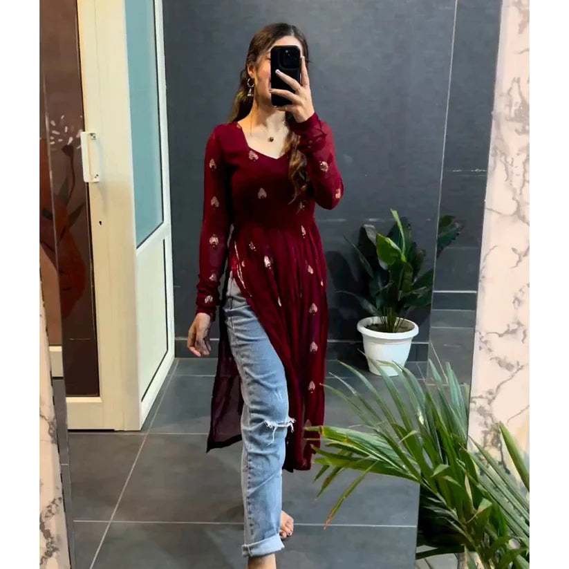 Beige And Marron Printed Nyra Cut Kurtis Combo