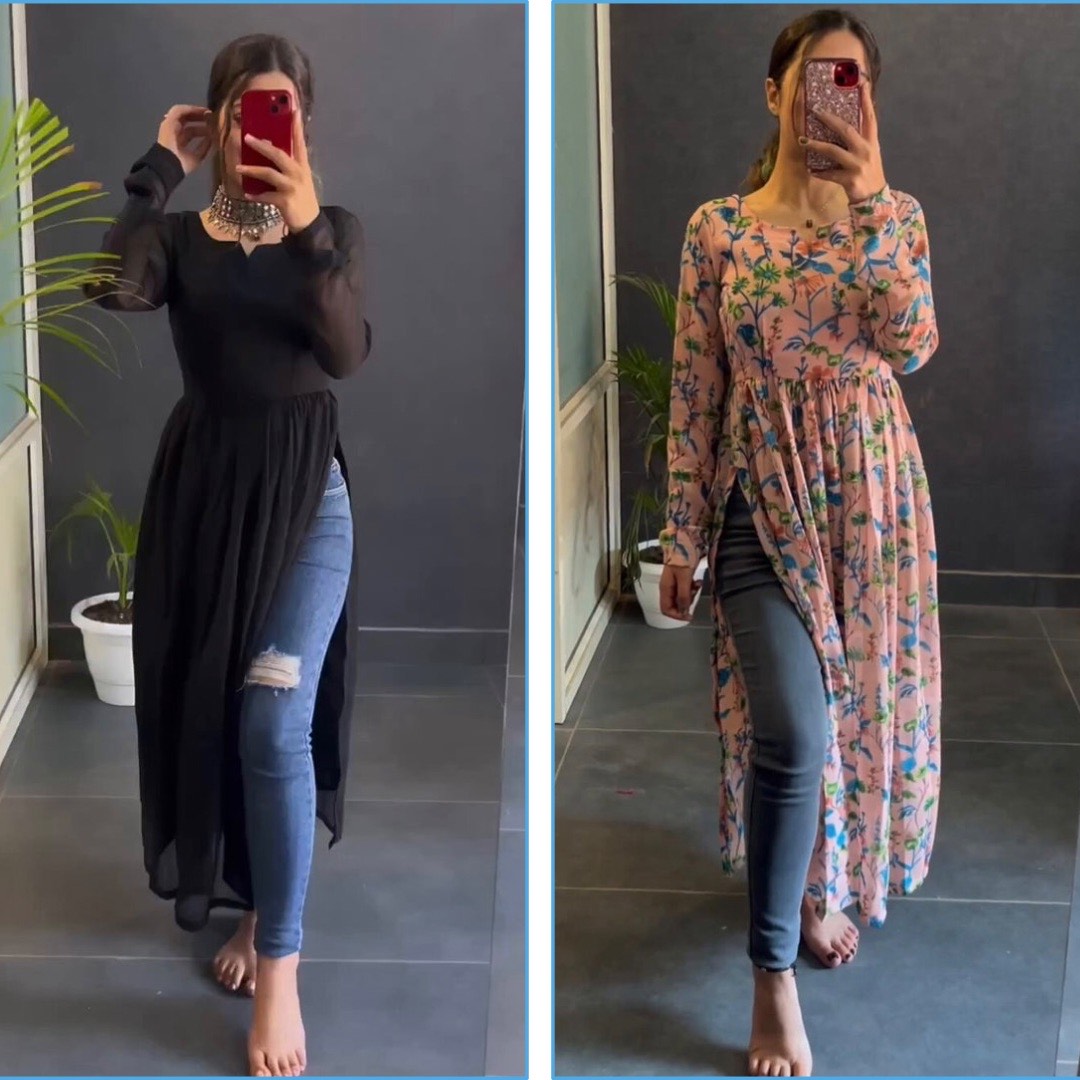 Black Plain And Blush Pink Nyra Cut Kurtis Combo