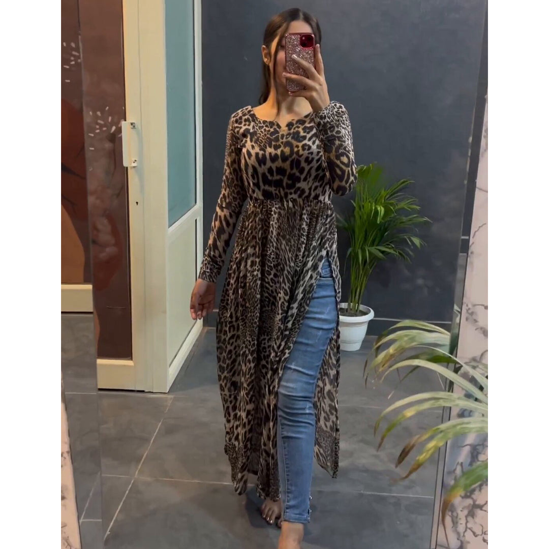 Marron And Cream Leopard Designer Kurtis Combo