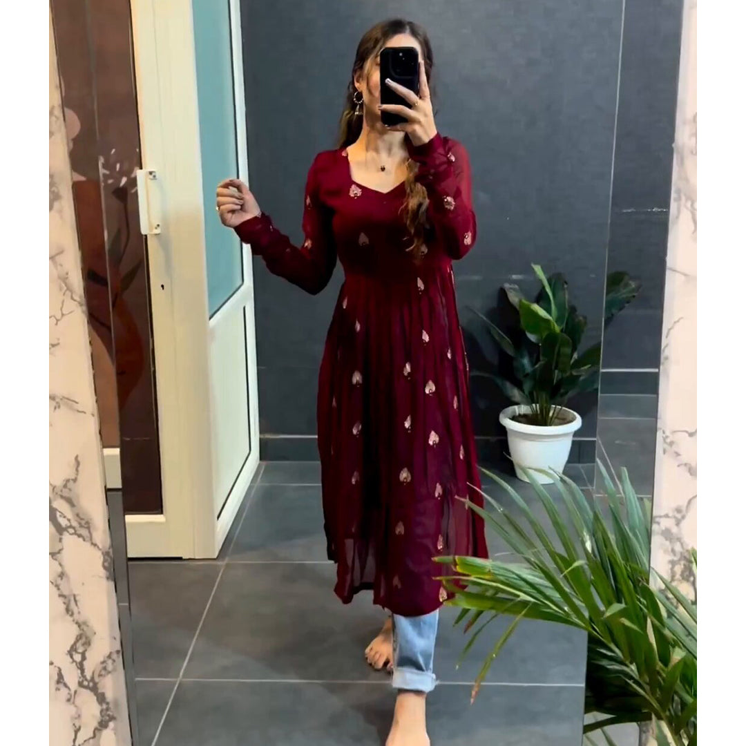 New Marron Printed Designer Nyra Cut Kurtis