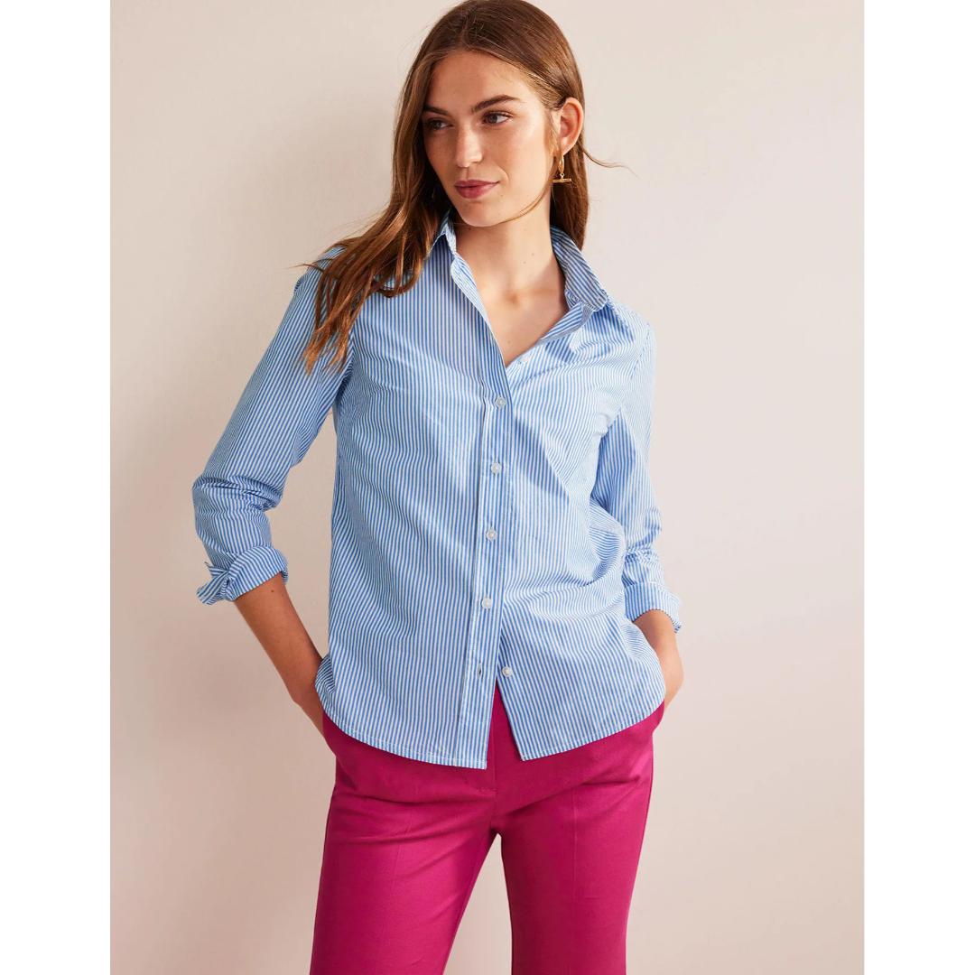 Sky Blue Stripe Printed Women Shirt