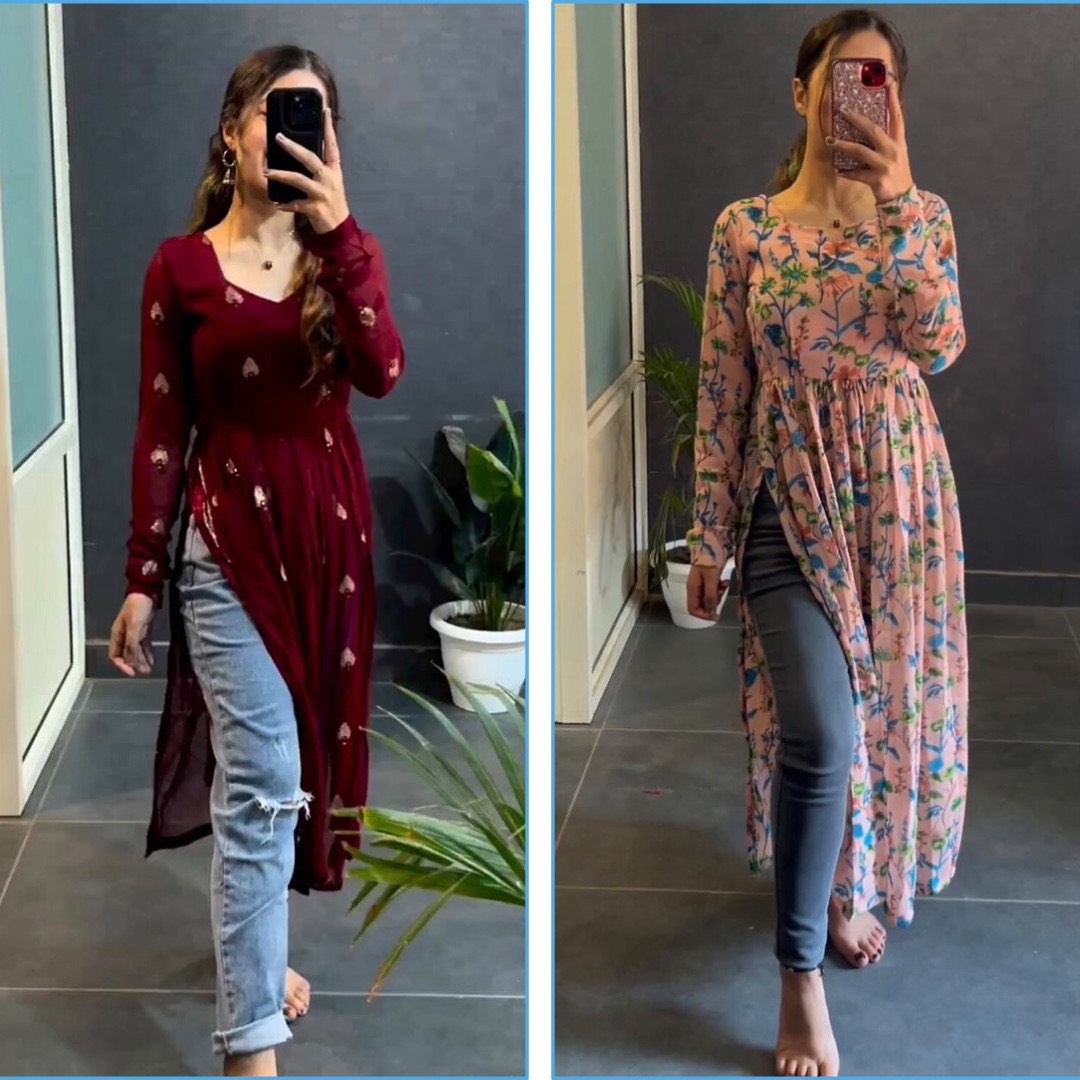 Marron And Blush Pink Designer Nyra Cut Kurtis Combo