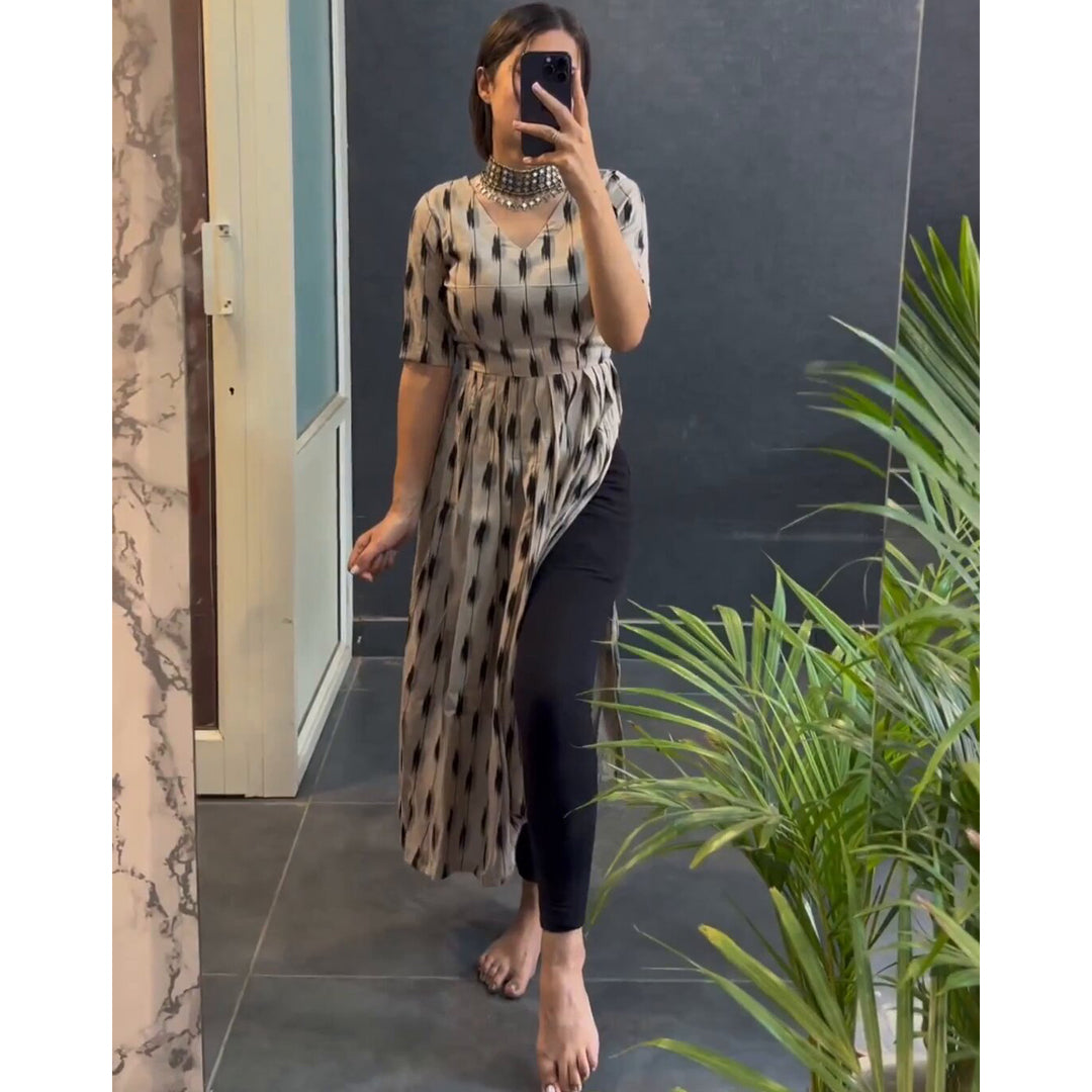 Beige And Marron Printed Nyra Cut Kurtis Combo