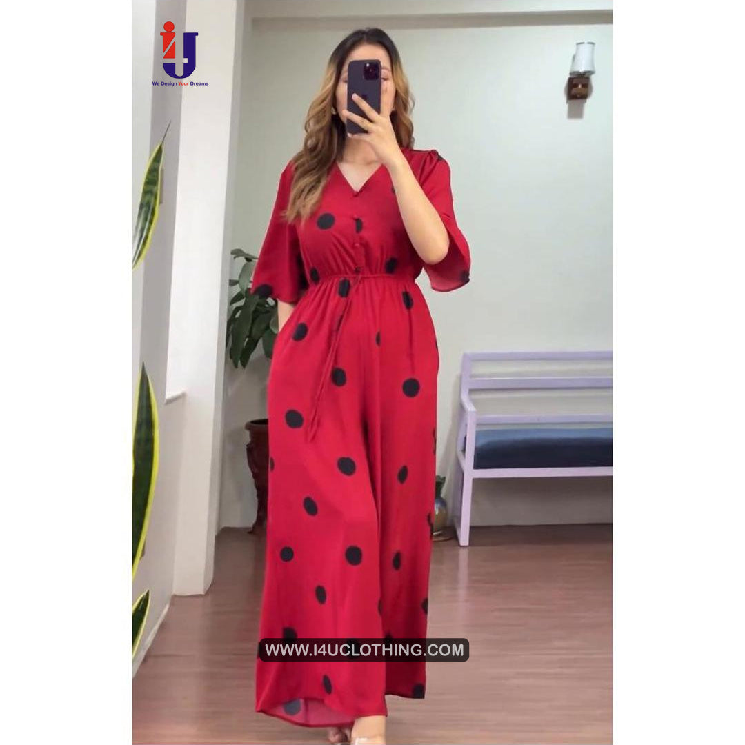 Red And Black Polka Print Jumpsuit