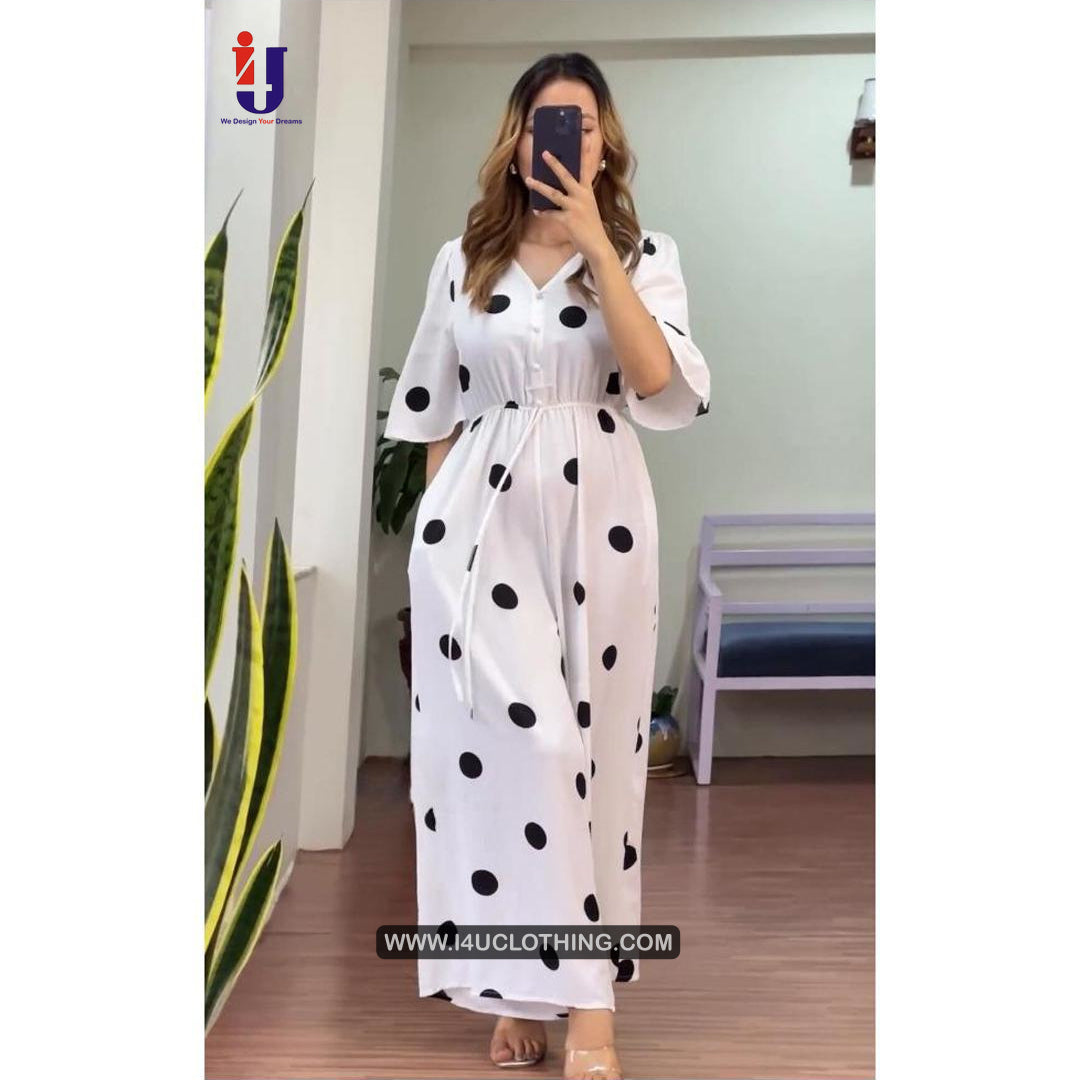 White And Black Polka Print Jumpsuit