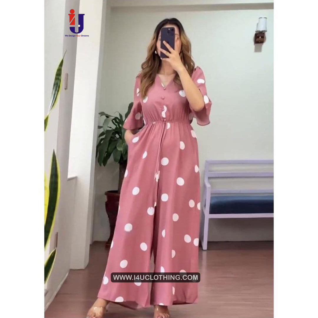 Peach Polka Printed Jumpsuit
