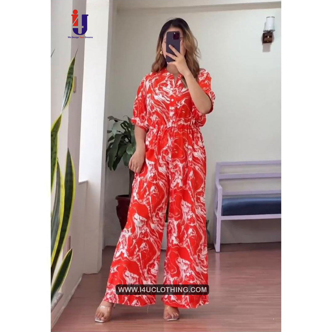 Orange Printed Jumpsuit