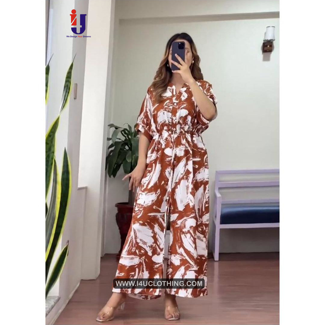 Coffee And White Printed Jumpsuit