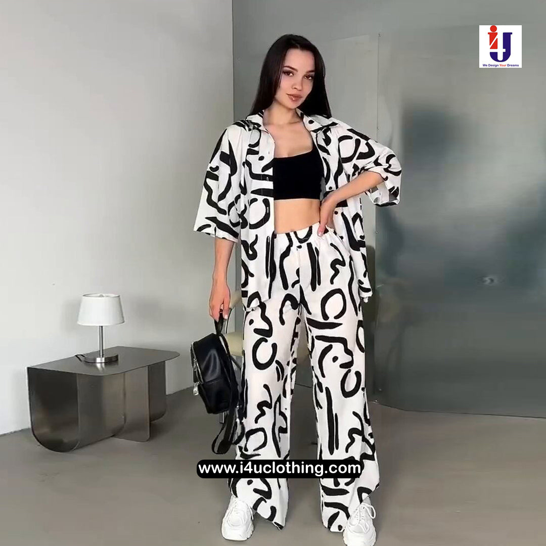 White And Black Graphic Printed Co-ord Set