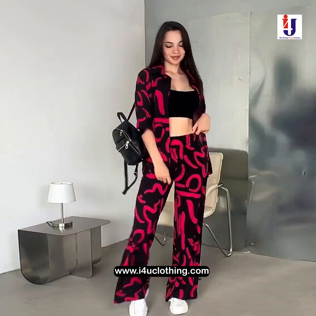 Black And Pink Graphic Printed Co-ord Set