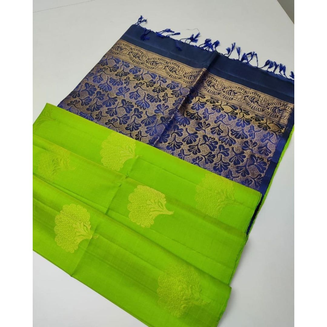 Parrot Green Printed Soft Silk Saree