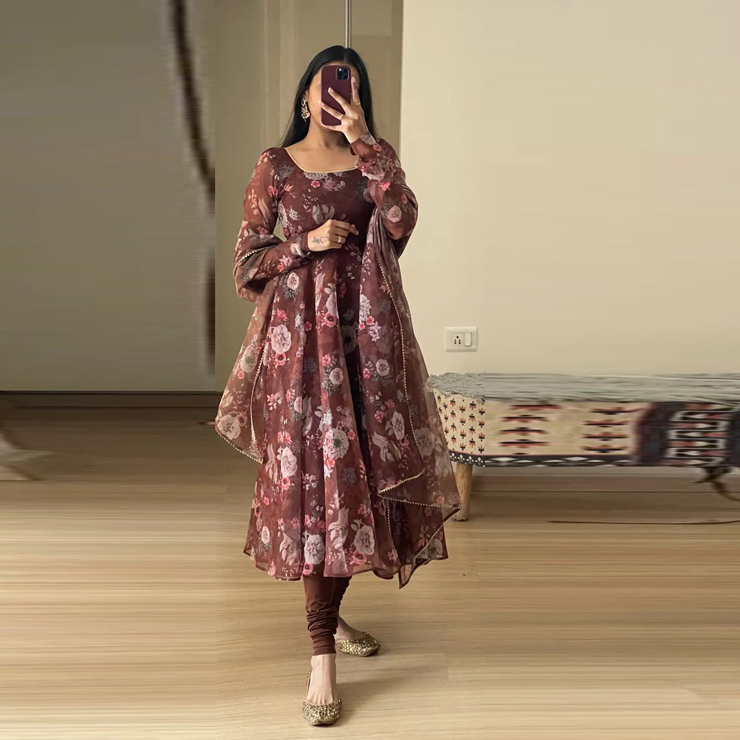 Caramel Brown Anarkali Kurtis Set