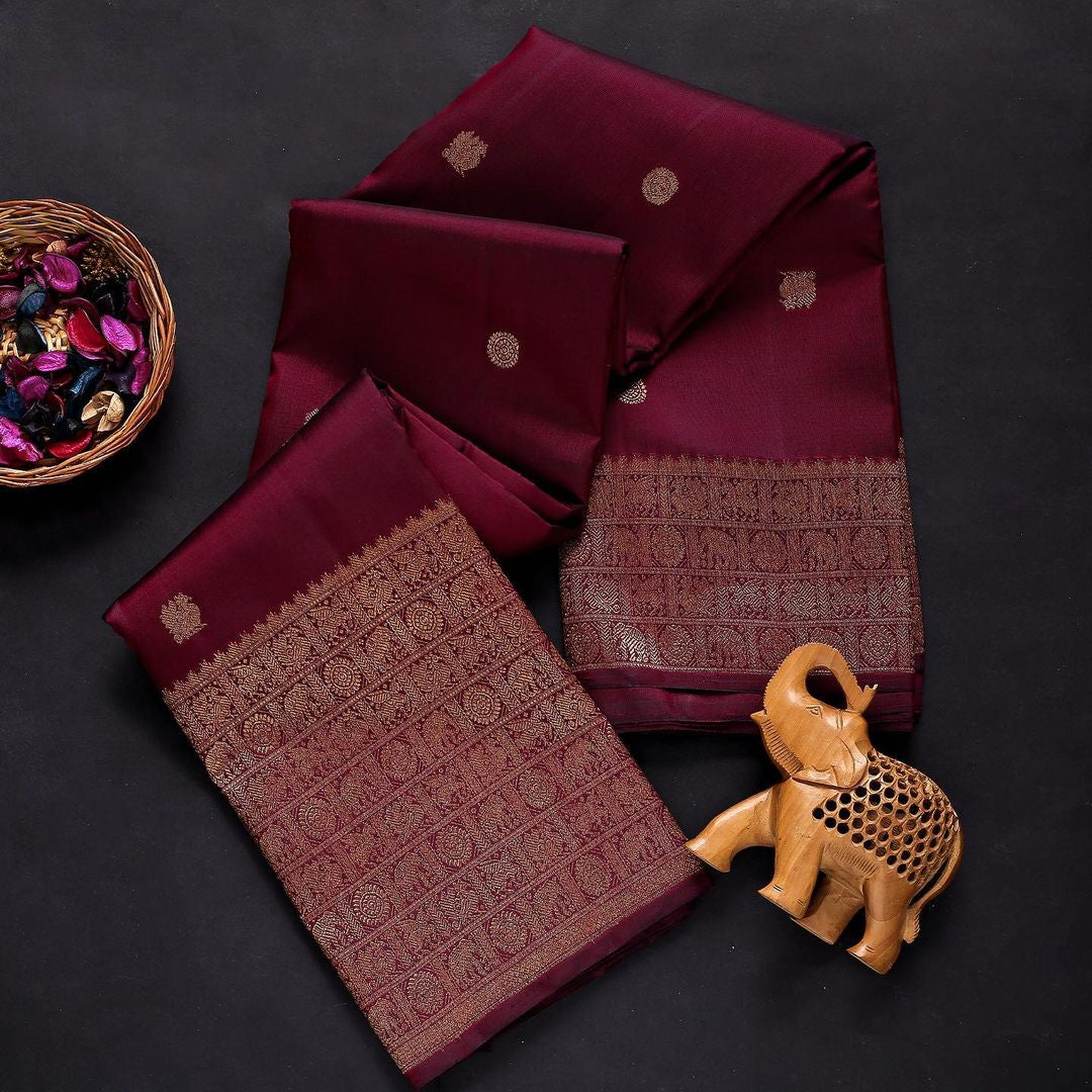 Marron Printed Soft Silk Saree