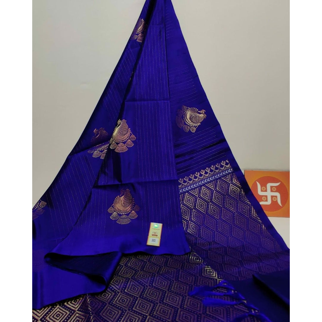 Royal Blue And Golden Designer Silk Saree