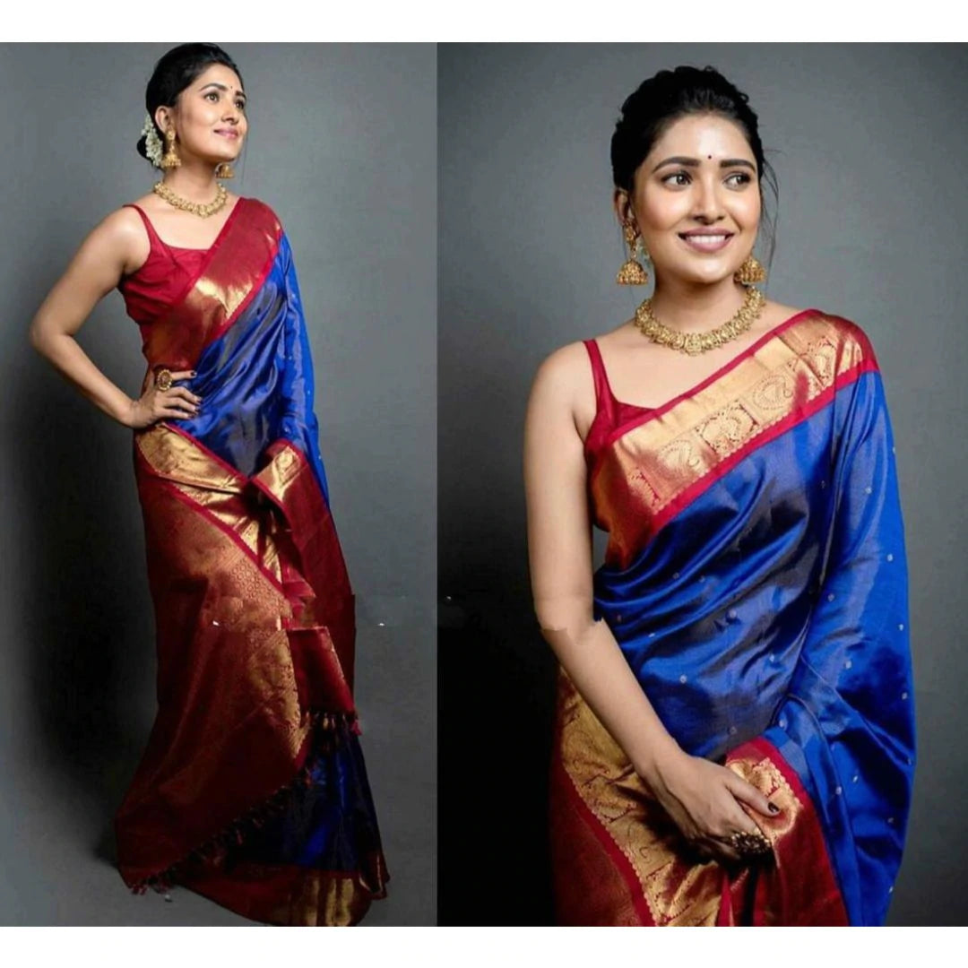 Royal Blue Printed Designer Kanjivaram Saree
