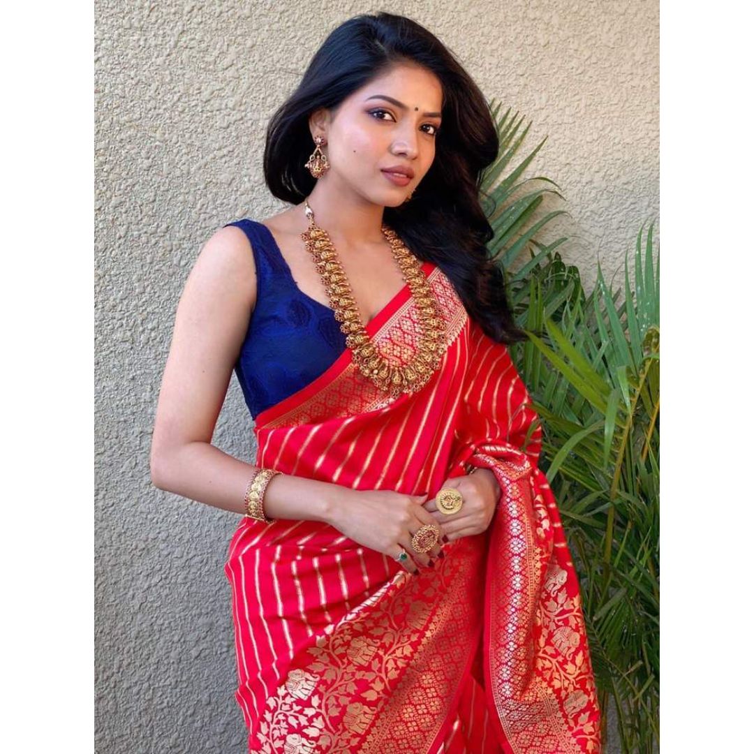 Red Printed Designer Kanjivaram Silk Saree