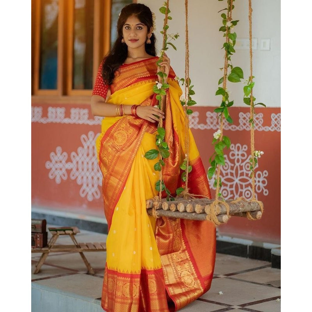 Yellow Wedding Silk Saree