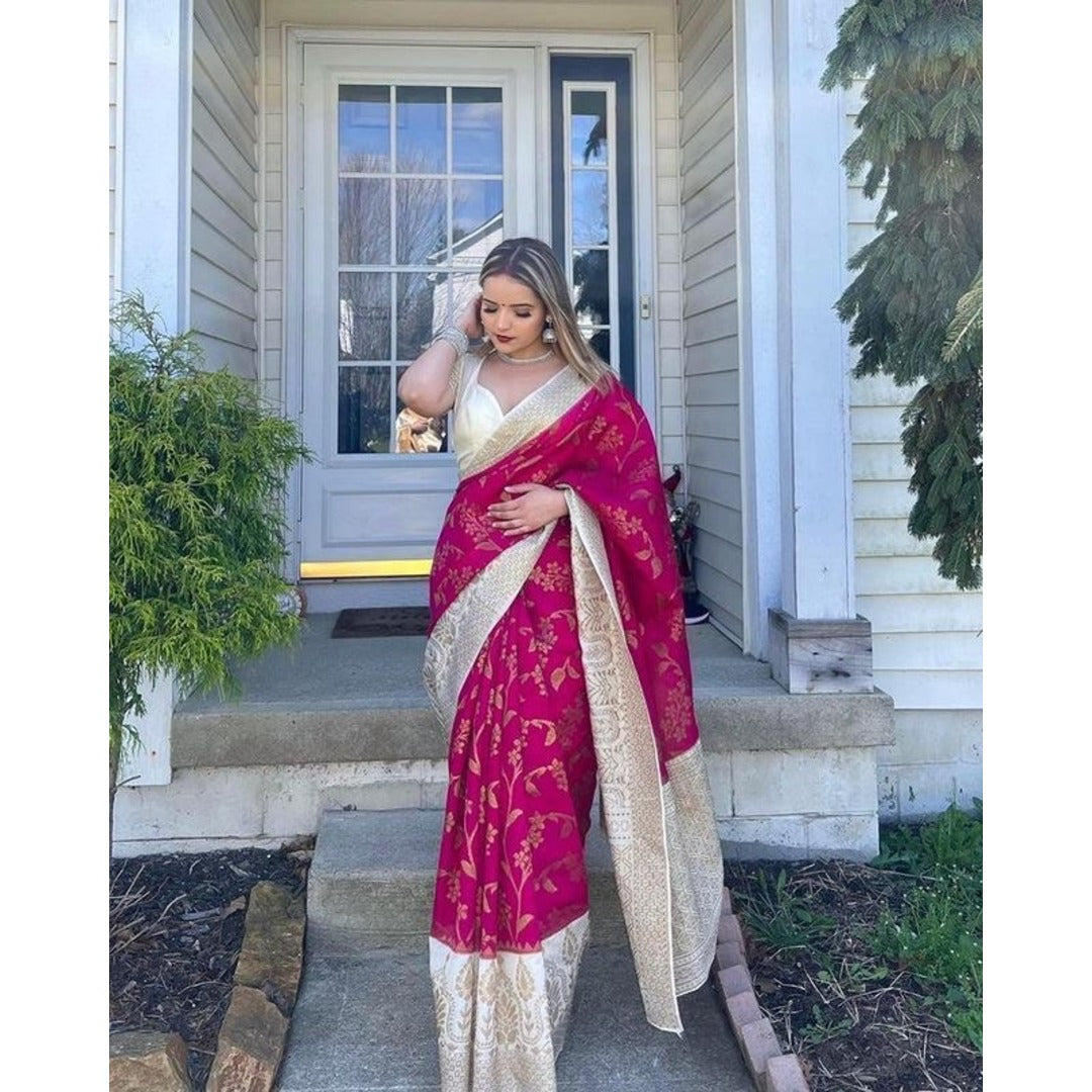 Pink Soft Art Silk Saree