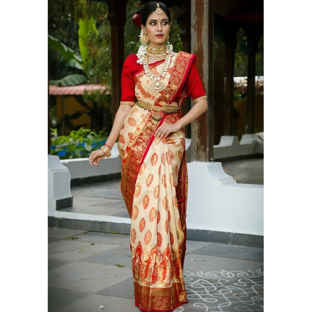 Red And Gold Combination Silk Saree