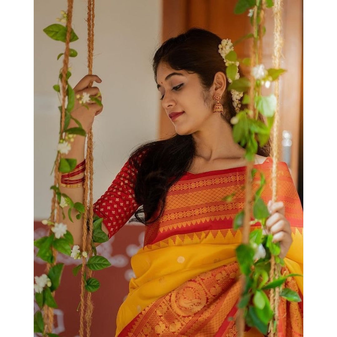 Yellow Wedding Silk Saree