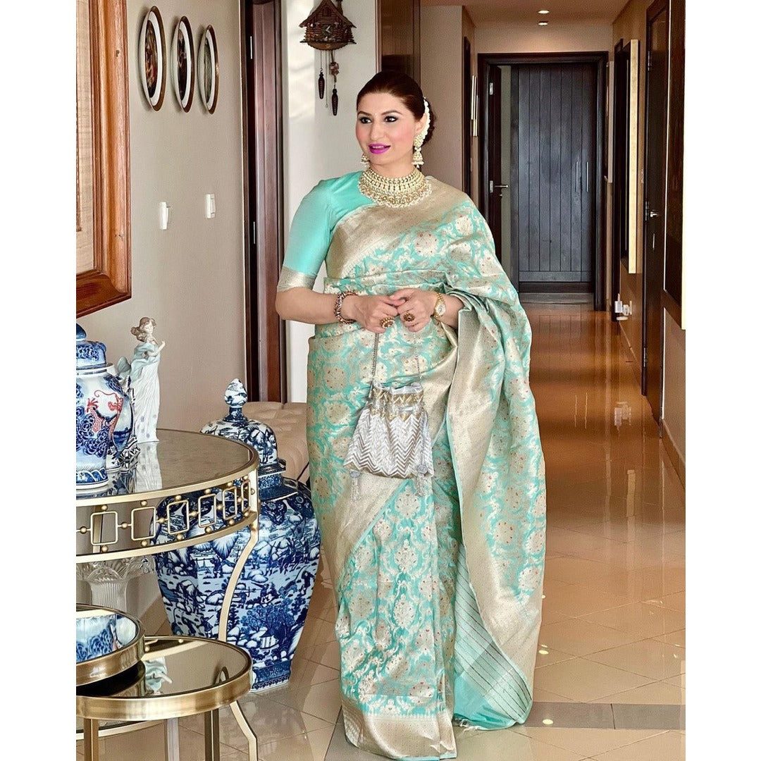 Sky Blue Silver Zari Weaving Silk Saree