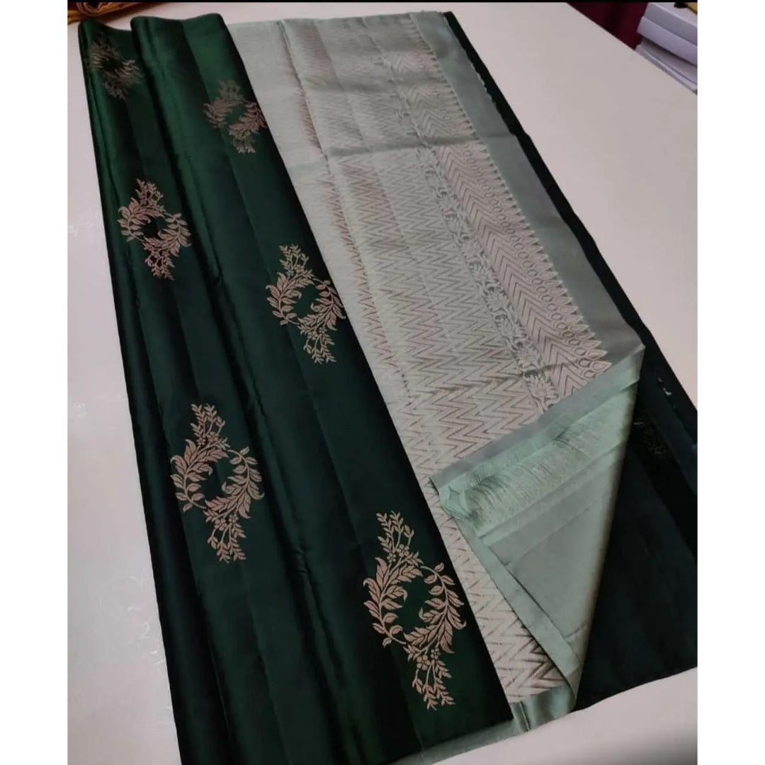 Green And Silver Combination Designer Soft Silk Saree