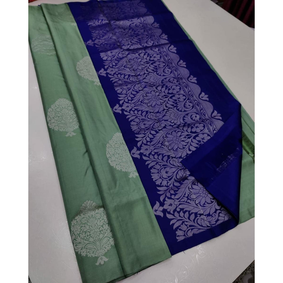 Olive Green Designer Soft Silk Saree