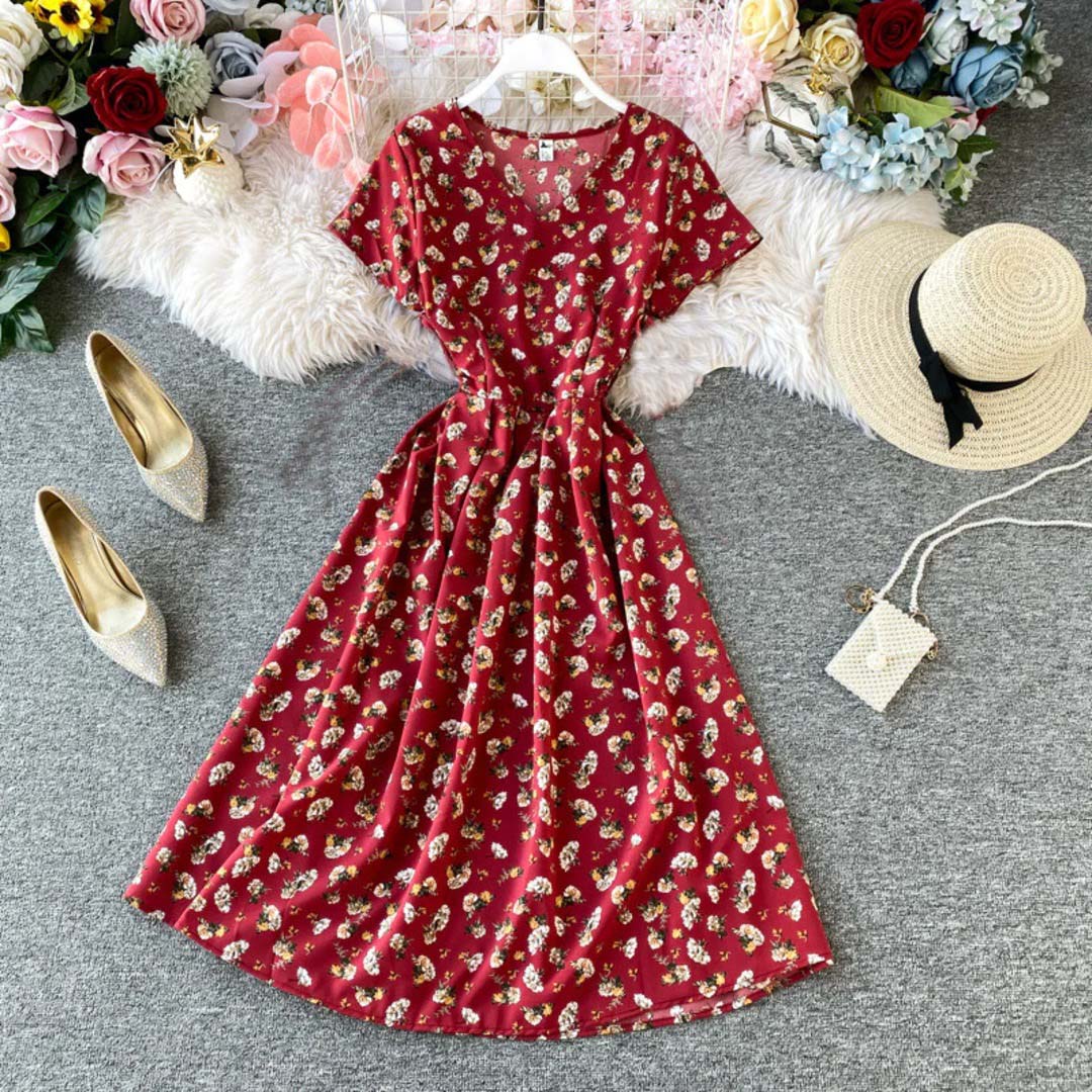Maroon Floral Printed Midi Dress