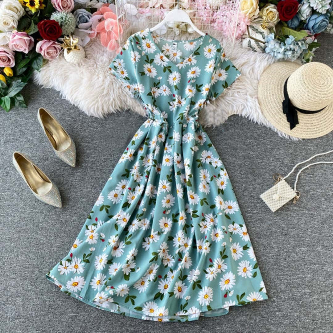 Sky Blue Floral Printed Midi Dress