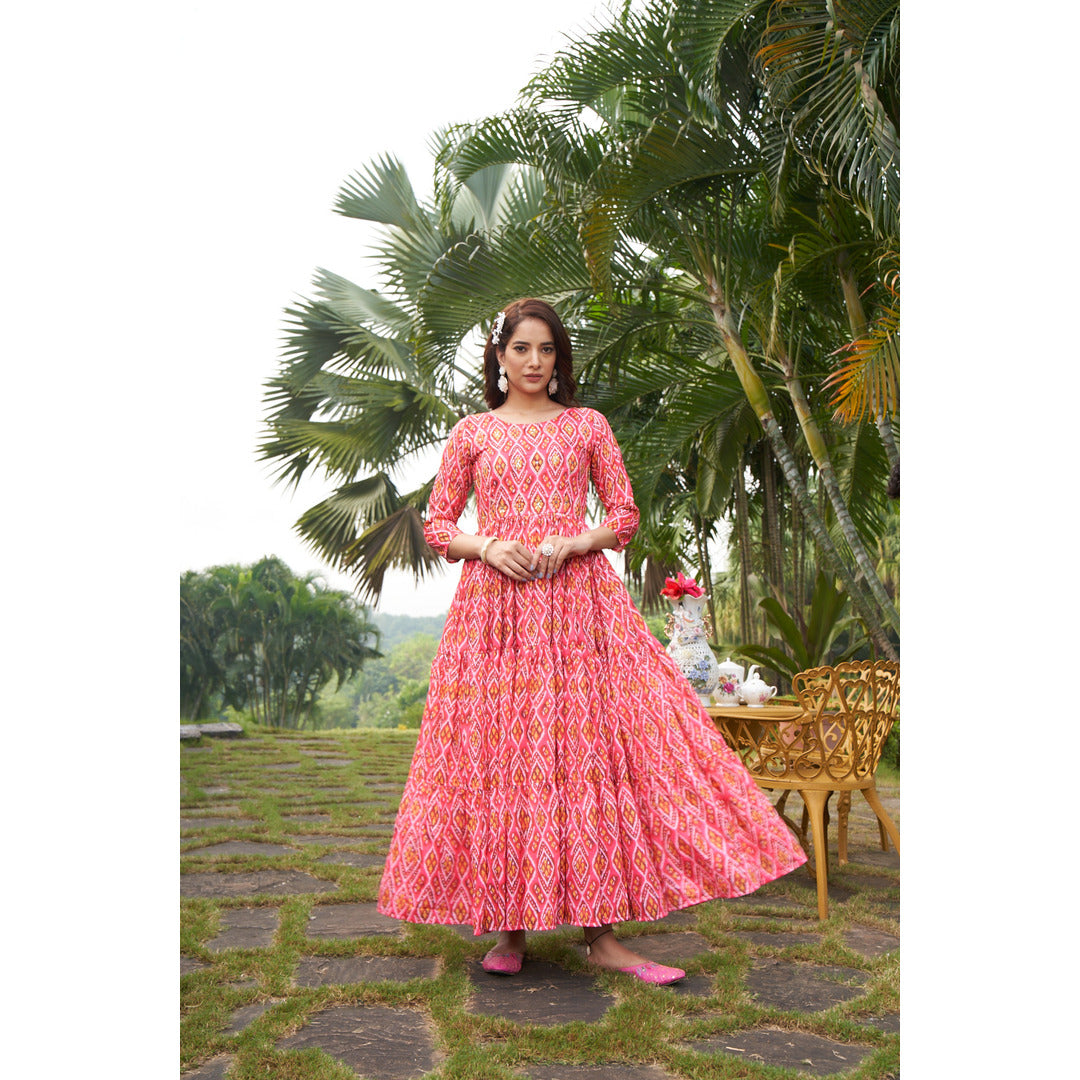 Salmon Pink Long Kurtis With Handwork