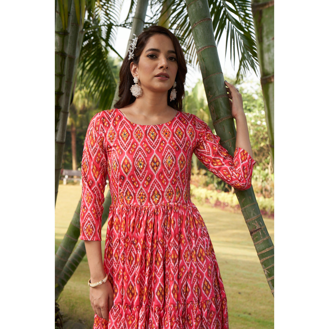 Salmon Pink Long Kurtis With Handwork