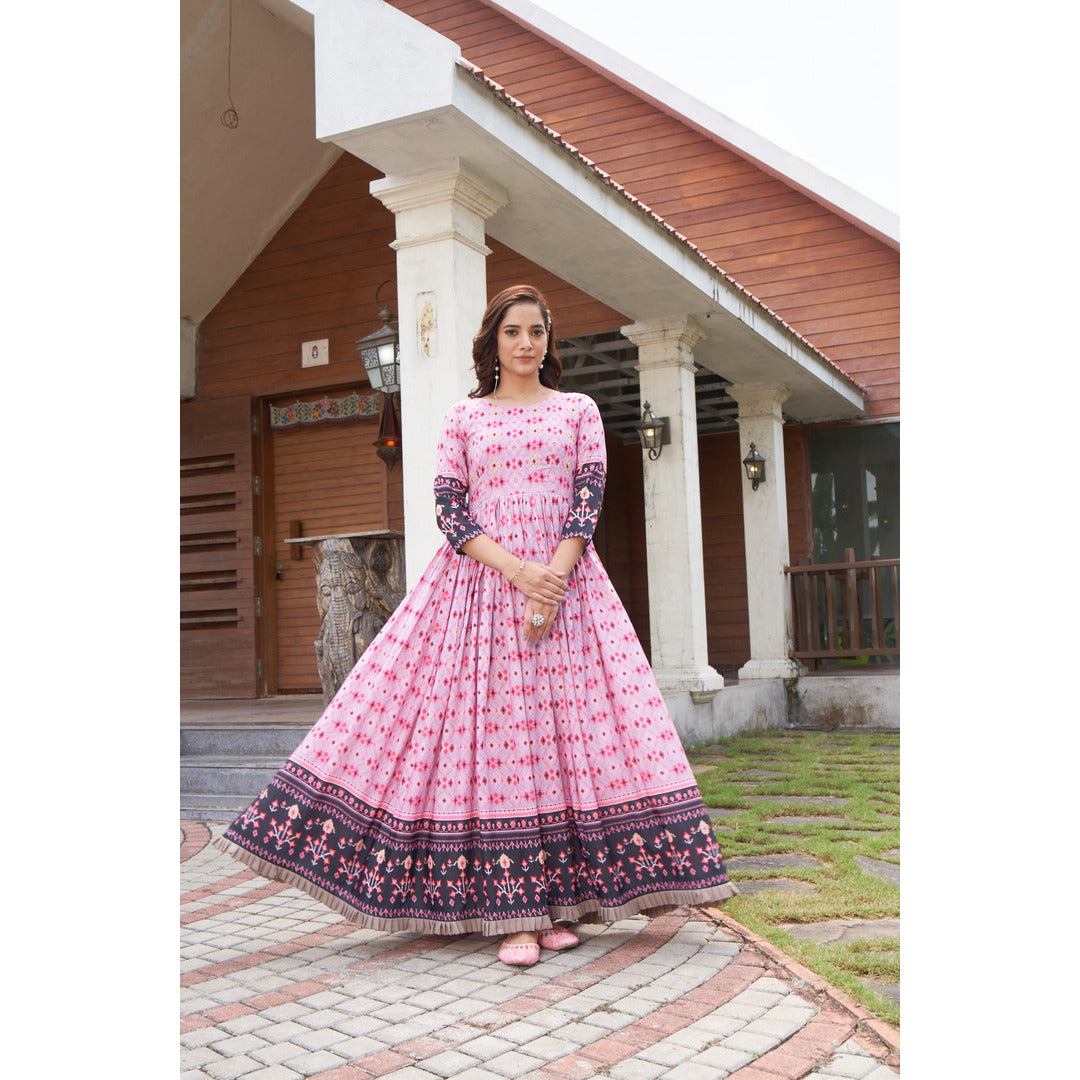 Light Pink Designer Long Kurtis With Handwork