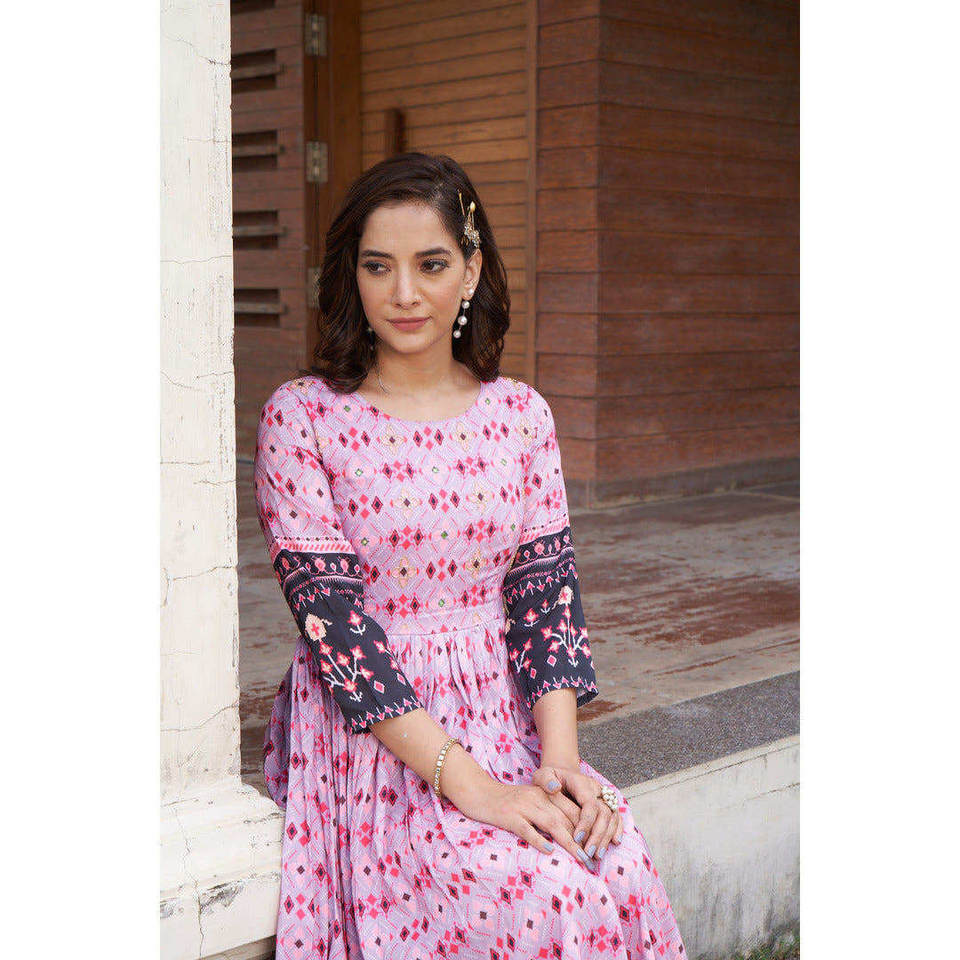 Light Pink Designer Long Kurtis With Handwork