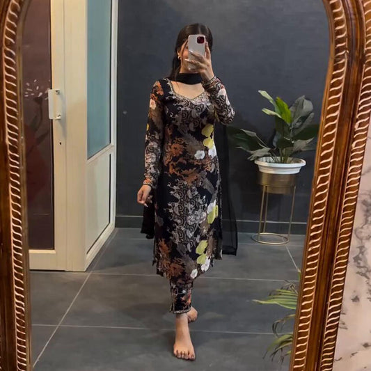 Black Berry Georgette Kurti Set