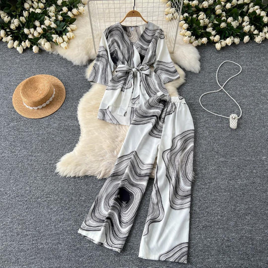 White Graphic Printed Co-Ord Set With Belt