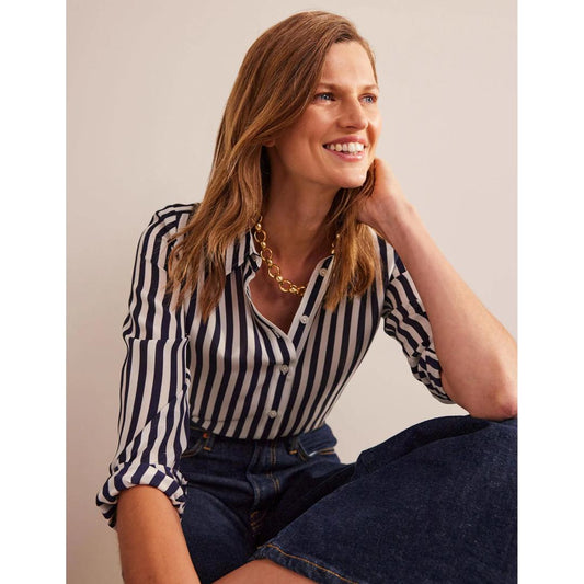 Black And White Stripe Printed Women Shirt