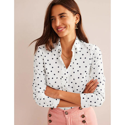 White Polka Dot Printed Women Shirt